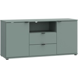 Meuble TV - GANYMEDE - Sauge - 2 portes, 2 tiroirs, 1 niche - 129,8 x