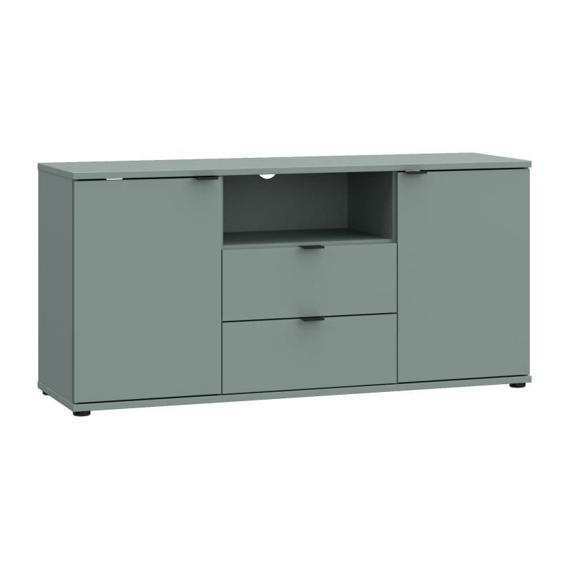 Meuble TV - GANYMEDE - Sauge - 2 portes, 2 tiroirs, 1 niche - 129,8 x Meuble TV - GANYMEDE - Sauge - 2 portes, 2 tiroirs, 1 niche - 129,8 x