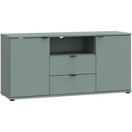 Meuble TV - GANYMEDE - Sauge - 2 portes, 2 tiroirs, 1 niche - 129,8 x
