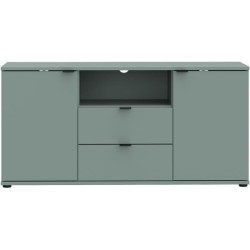Meuble TV - GANYMEDE - Sauge - 2 portes, 2 tiroirs, 1 niche - 129,8 x