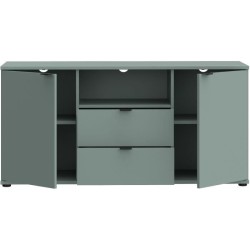 Meuble TV - GANYMEDE - Sauge - 2 portes, 2 tiroirs, 1 niche - 129,8 x