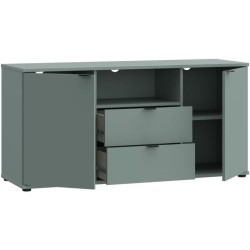 Meuble TV - GANYMEDE - Sauge - 2 portes, 2 tiroirs, 1 niche - 129,8 x