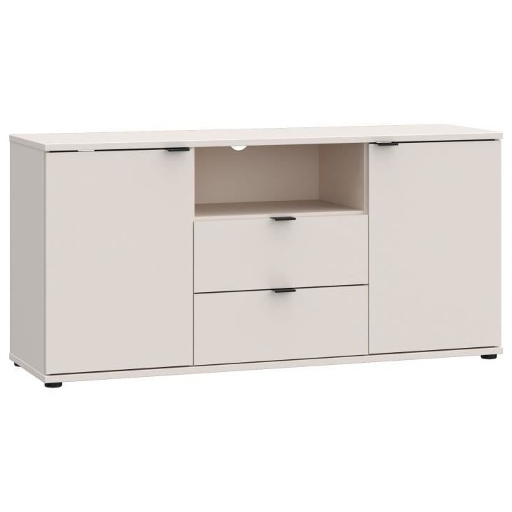 Meuble TV - GANYMEDE - Sable - 2 portes, 2 tiroirs, 1 niche - 129,8 x 41,3 x 63,1 cm Meuble TV - GANYMEDE - Sable - 2 portes, 2 tiroirs, 1 niche - 129,8 x 41,3 x 63,1 cm