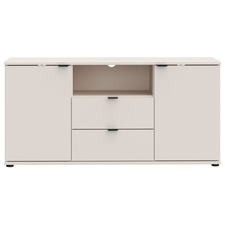 Meuble TV - GANYMEDE - Sable - 2 portes, 2 tiroirs, 1 niche - 129,8 x 41,3 x 63,1 cm Meuble TV - GANYMEDE - Sable - 2 portes, 2 tiroirs, 1 niche - 129,8 x 41,3 x 63,1 cm