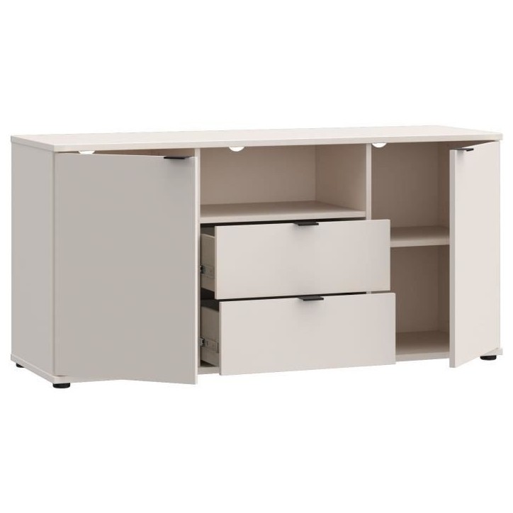 Meuble TV - GANYMEDE - Sable - 2 portes, 2 tiroirs, 1 niche - 129,8 x 41,3 x 63,1 cm Meuble TV - GANYMEDE - Sable - 2 portes, 2 tiroirs, 1 niche - 129,8 x 41,3 x 63,1 cm