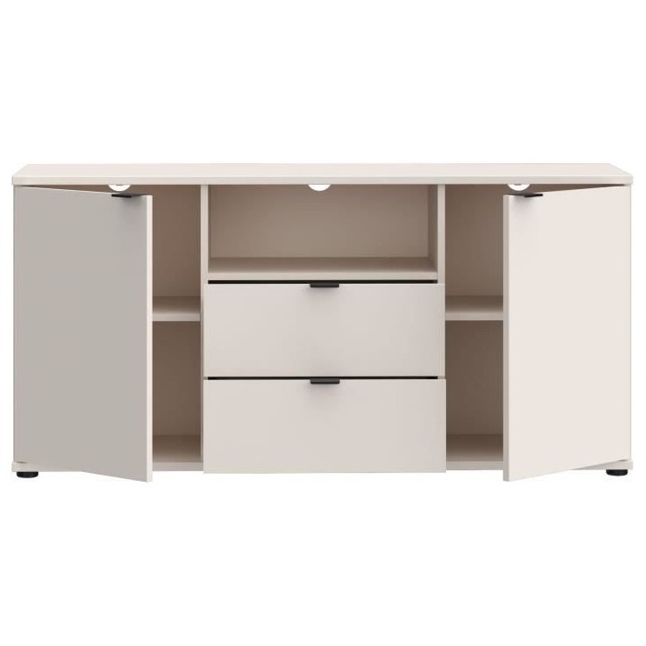 Meuble TV - GANYMEDE - Sable - 2 portes, 2 tiroirs, 1 niche - 129,8 x 41,3 x 63,1 cm Meuble TV - GANYMEDE - Sable - 2 portes, 2 tiroirs, 1 niche - 129,8 x 41,3 x 63,1 cm