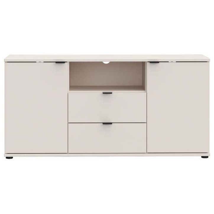 Meuble TV - GANYMEDE - Sable - 2 portes, 2 tiroirs, 1 niche - 129,8 x 41,3 x 63,1 cm Meuble TV - GANYMEDE - Sable - 2 portes, 2 tiroirs, 1 niche - 129,8 x 41,3 x 63,1 cm