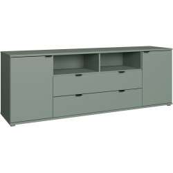 Meuble TV - GANYMEDE - Sauge - 2 portes, 2 tiroirs, 2 niches - 179,8 x