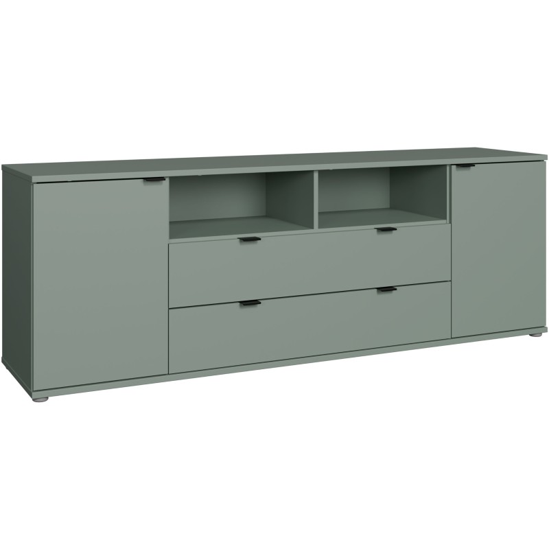 Meuble TV - GANYMEDE - Sauge - 2 portes, 2 tiroirs, 2 niches - 179,8 x Meuble TV - GANYMEDE - Sauge - 2 portes, 2 tiroirs, 2 niches - 179,8 x