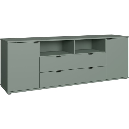 Meuble TV - GANYMEDE - Sauge - 2 portes, 2 tiroirs, 2 niches - 179,8 x