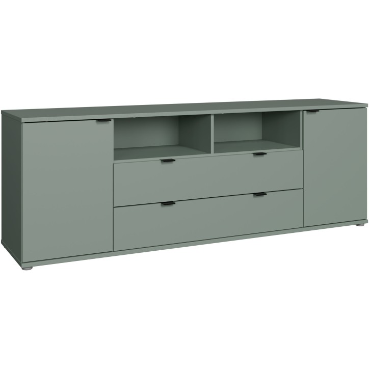 Meuble TV - GANYMEDE - Sauge - 2 portes, 2 tiroirs, 2 niches - 179,8 x 41,3 x 63,1 cm