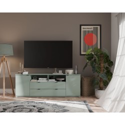 Meuble TV - GANYMEDE - Sauge - 2 portes, 2 tiroirs, 2 niches - 179,8 x