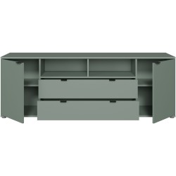Meuble TV - GANYMEDE - Sauge - 2 portes, 2 tiroirs, 2 niches - 179,8 x