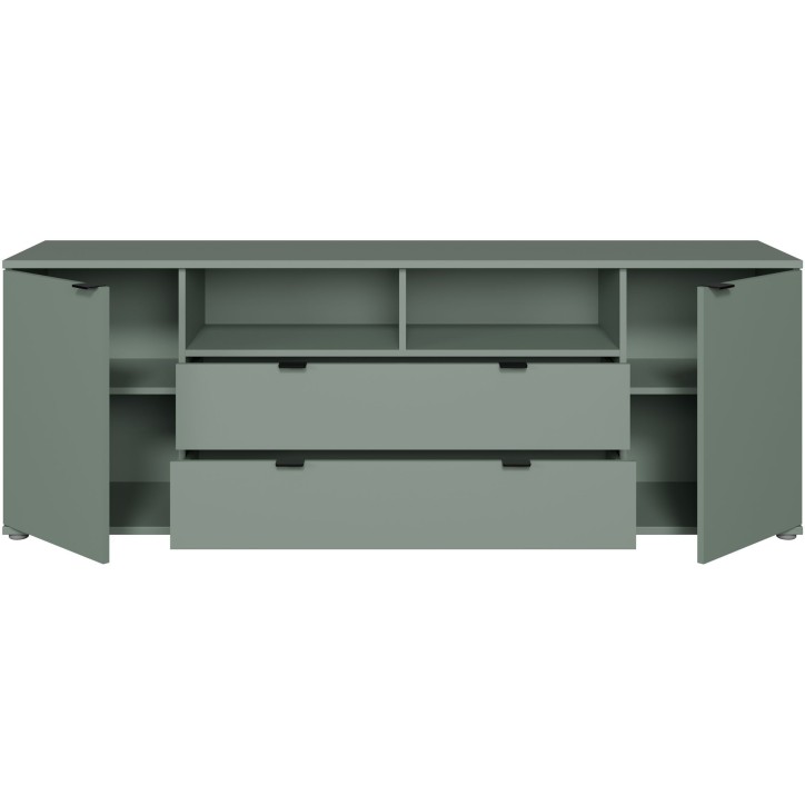 Meuble TV - GANYMEDE - Sauge - 2 portes, 2 tiroirs, 2 niches - 179,8 x 41,3 x 63,1 cm