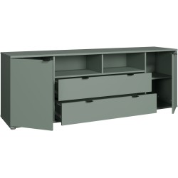 Meuble TV - GANYMEDE - Sauge - 2 portes, 2 tiroirs, 2 niches - 179,8 x