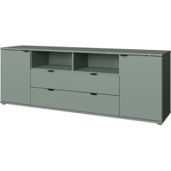 Meuble TV - GANYMEDE - Sauge - 2 portes, 2 tiroirs, 2 niches - 179,8 x