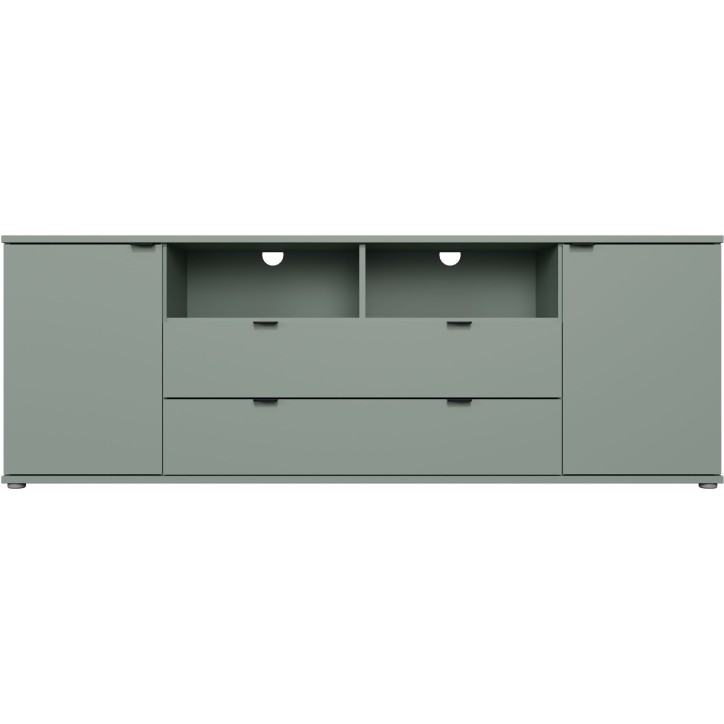 Meuble TV - GANYMEDE - Sauge - 2 portes, 2 tiroirs, 2 niches - 179,8 x 41,3 x 63,1 cm