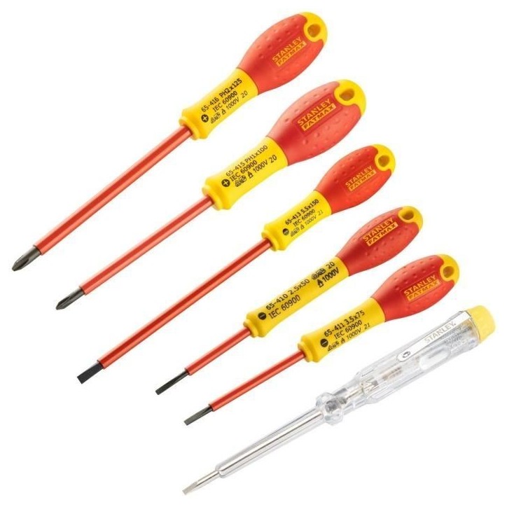 Jeu de 6 Tournevis Isolés 1000V - STANLEY FATMAX - 0-65-441 - Electricien + Philipps + Testeur
