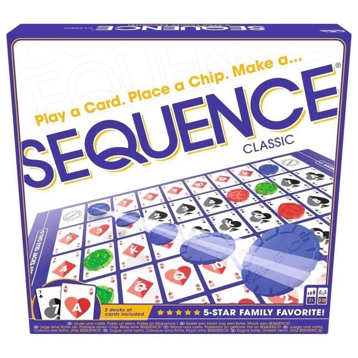 SEQUENCE Jeu de stratégie Goliath - Classique des USA - 2 lignes de 5 - 2 joueurs ou plus
