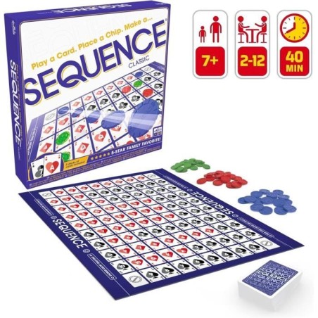 SEQUENCE Jeu de stratégie Goliath - Classique des USA - 2 lignes de 5 - 2 joueurs ou plus