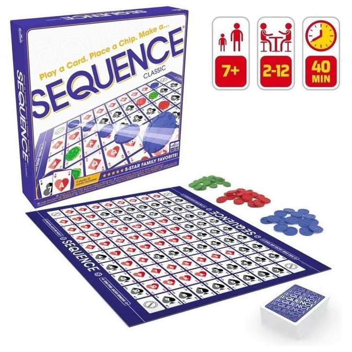 SEQUENCE Jeu de stratégie Goliath - Classique des USA - 2 lignes de 5 - 2 joueurs ou plus