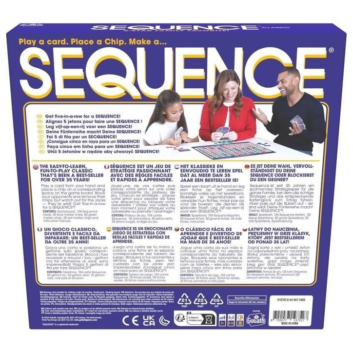 SEQUENCE Jeu de stratégie Goliath - Classique des USA - 2 lignes de 5 - 2 joueurs ou plus
