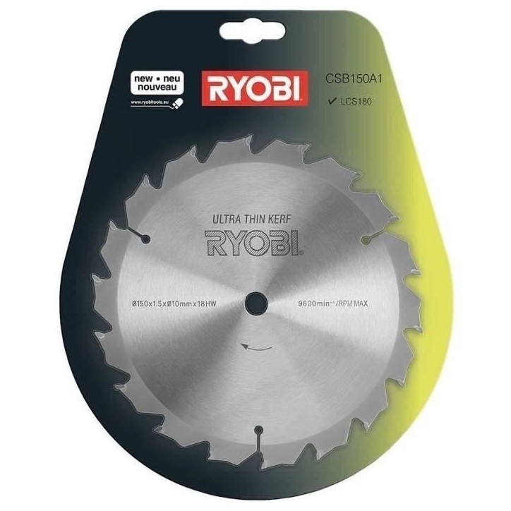 RYOBI - Lame ULTRA FINE 150 mm - 18 dents - alésage 10 mm pour scie circulaire ONE+™ RWSL1801M - CSB150A1 RYOBI - Lame ULTRA FINE 150 mm - 18 dents - alésage 10 mm pour scie circulaire ONE+™ RWSL1801M - CSB150A1