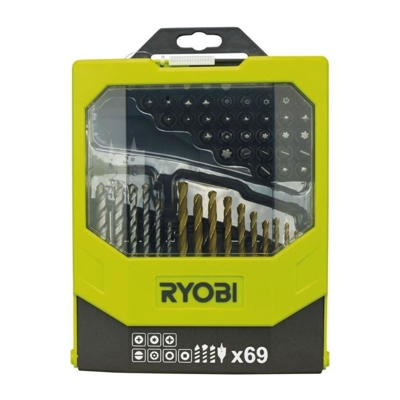 RYOBI - Coffret 69 accessoires mixtes : forets bois, béton & métal + RYOBI - Coffret 69 accessoires mixtes : forets bois, béton & métal +