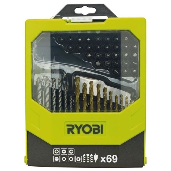 RYOBI - Coffret 69 accessoires mixtes : forets bois, béton & métal + 43 embouts 25 mm + 1 porte-embout - RAK69MIX RYOBI - Coffret 69 accessoires mixtes : forets bois, béton & métal + 43 embouts 25 mm + 1 porte-embout - RAK69MIX