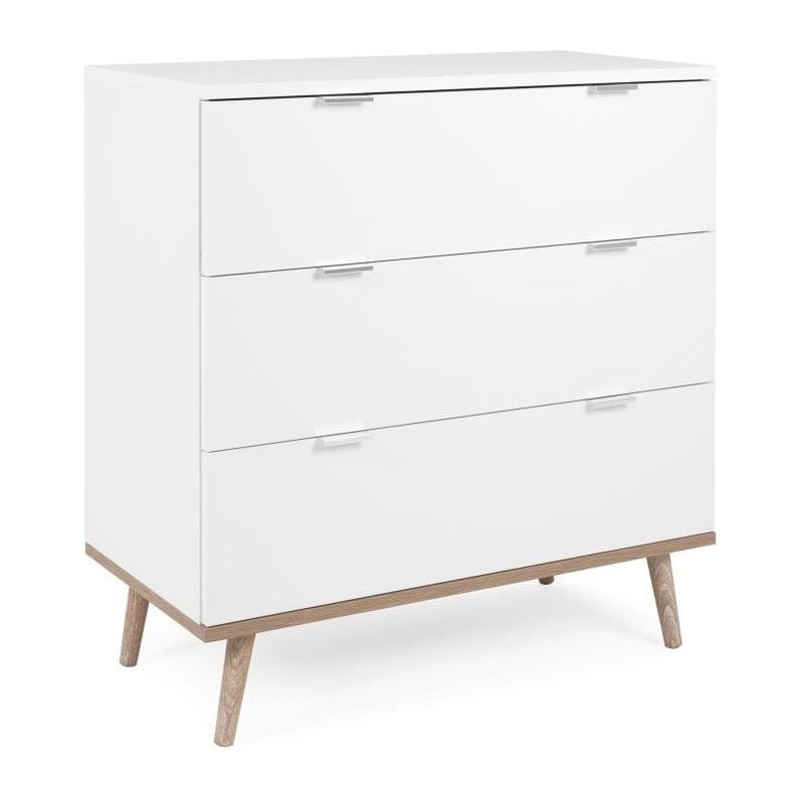 Commode Göteborg - 3 tiroirs - Décor chene sonoma Blanc - Scandinave Commode Göteborg - 3 tiroirs - Décor chene sonoma Blanc - Scandinave
