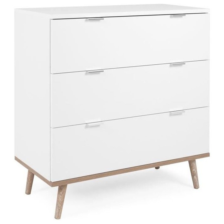 Commode Göteborg - 3 tiroirs - Décor chene sonoma Blanc - Scandinave - L 79,8 x P 40 x H 86,5 cm Commode Göteborg - 3 tiroirs - Décor chene sonoma Blanc - Scandinave - L 79,8 x P 40 x H 86,5 cm