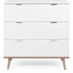 Commode Göteborg - 3 tiroirs - Décor chene sonoma Blanc - Scandinave