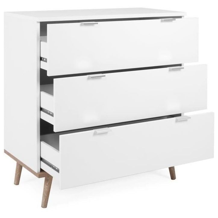 Commode Göteborg - 3 tiroirs - Décor chene sonoma Blanc - Scandinave - L 79,8 x P 40 x H 86,5 cm Commode Göteborg - 3 tiroirs - Décor chene sonoma Blanc - Scandinave - L 79,8 x P 40 x H 86,5 cm
