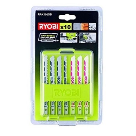 RYOBI - Coffret 10 lames baionnettes scie sauteuse bois - plastique (6 / 10 / 14 TPI) et bimétal - RAK10JSB
