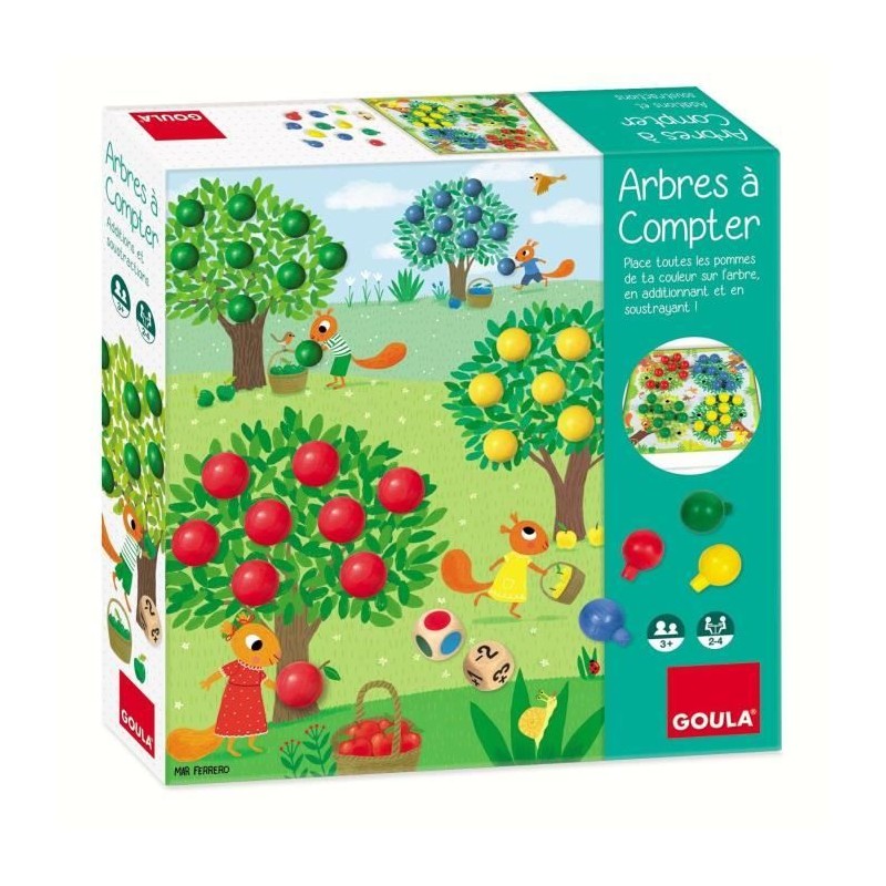 Jeu éducatif - GOULA - Arbres a compter - Pommes en bois et dés Jeu éducatif - GOULA - Arbres a compter - Pommes en bois et dés