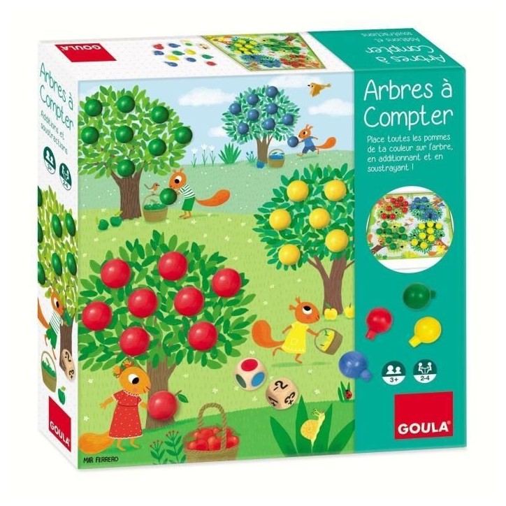 Jeu éducatif - GOULA - Arbres a compter - Pommes en bois et dés Jeu éducatif - GOULA - Arbres a compter - Pommes en bois et dés