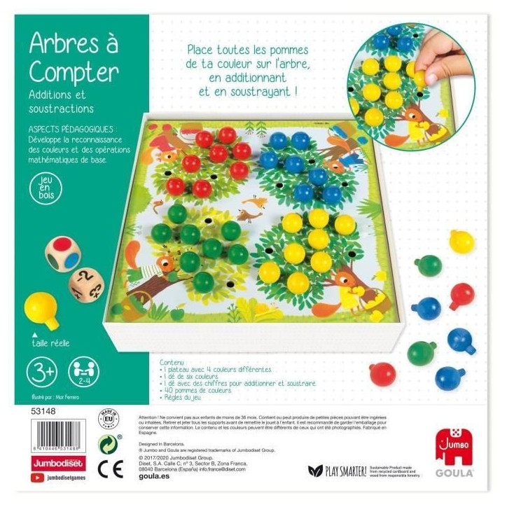 Jeu éducatif - GOULA - Arbres a compter - Pommes en bois et dés Jeu éducatif - GOULA - Arbres a compter - Pommes en bois et dés