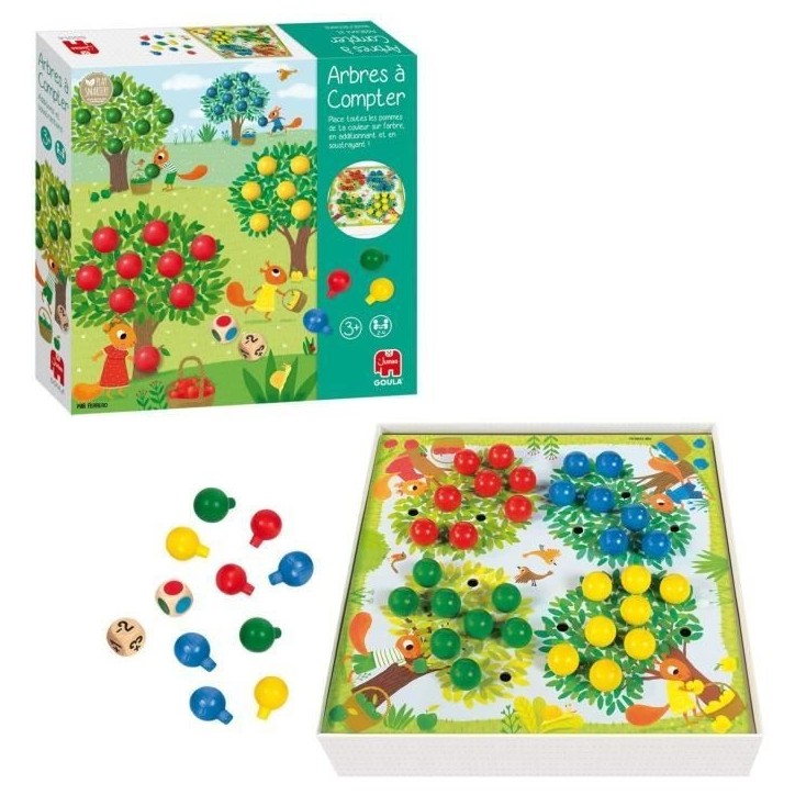 Jeu éducatif - GOULA - Arbres a compter - Pommes en bois et dés Jeu éducatif - GOULA - Arbres a compter - Pommes en bois et dés