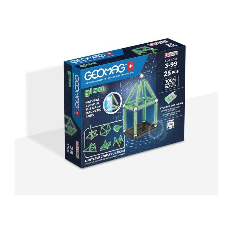 Coffret de construction - GEOMAG - Glow Recycled - 25 pieces - Lumines Coffret de construction - GEOMAG - Glow Recycled - 25 pieces - Lumines