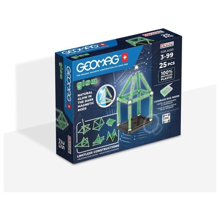 Coffret de construction - GEOMAG - Glow Recycled - 25 pieces - Luminescent - Magnétique - Plastique recyclé Coffret de construction - GEOMAG - Glow Recycled - 25 pieces - Luminescent - Magnétique - Plastique recyclé