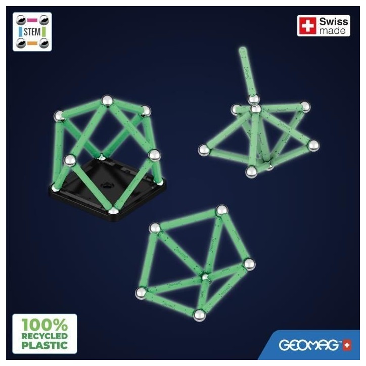 Coffret de construction - GEOMAG - Glow Recycled - 25 pieces - Luminescent - Magnétique - Plastique recyclé Coffret de construction - GEOMAG - Glow Recycled - 25 pieces - Luminescent - Magnétique - Plastique recyclé