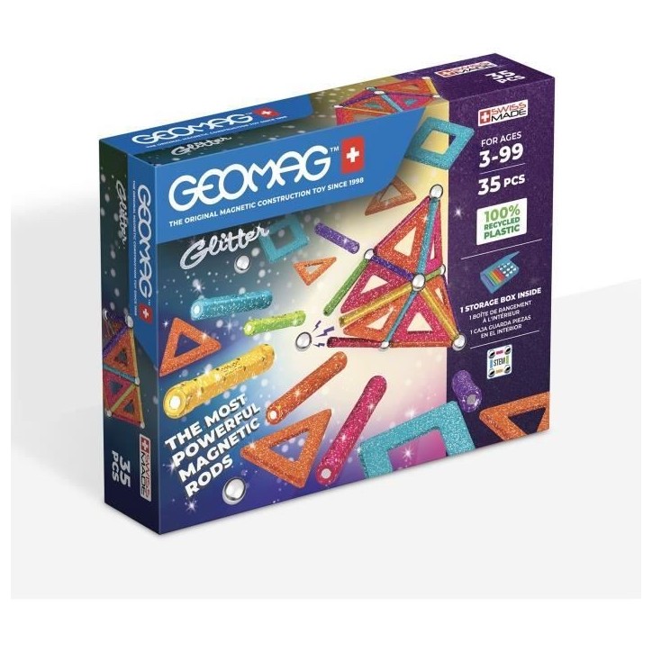 Coffret de construction - GEOMAG - Glitter Panels - 35 pieces - Magnétique - Plastique recyclé