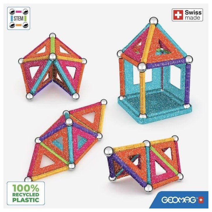Coffret de construction - GEOMAG - Glitter Panels - 35 pieces - Magnétique - Plastique recyclé