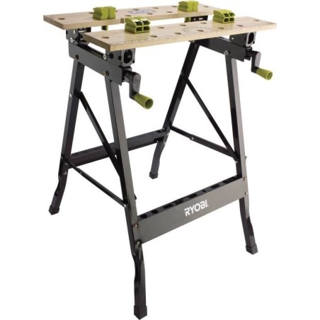 RYOBI - Etabli pliable orientable a 90° - table bambou 605 x 625 x 79