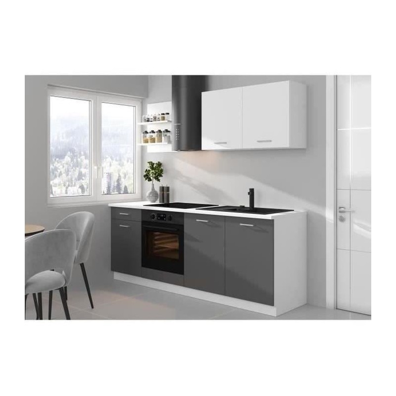 Cuisine complete PREGO - L 210 cm - Décor gris Graphit - Plan de trav