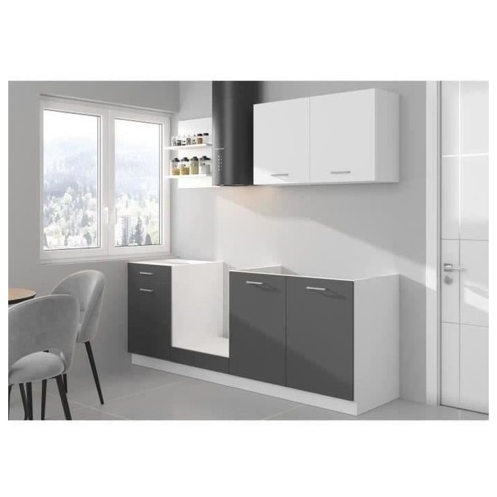 Cuisine complete PREGO - L 210 cm - Décor gris Graphit - Plan de travail 210 cm inclus Cuisine complete PREGO - L 210 cm - Décor gris Graphit - Plan de travail 210 cm inclus