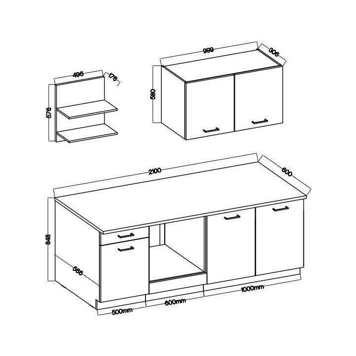 Cuisine complete PREGO - L 210 cm - Décor gris Graphit - Plan de travail 210 cm inclus Cuisine complete PREGO - L 210 cm - Décor gris Graphit - Plan de travail 210 cm inclus