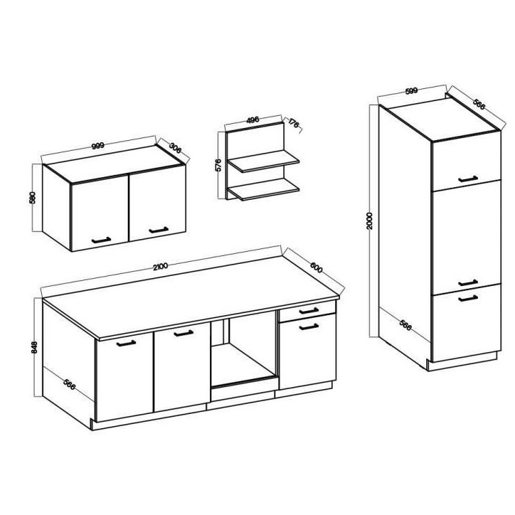Cuisine complete PREGO- L 270 cm - Gris Graphit - Plan de travail 210 cm inclus