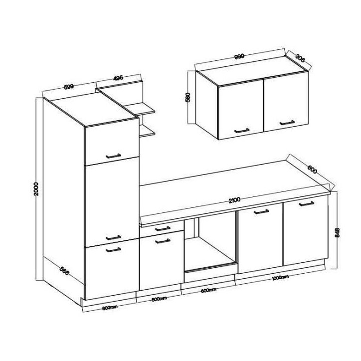 Cuisine complete PREGO- L 270 cm - Gris Graphit - Plan de travail 210 cm inclus