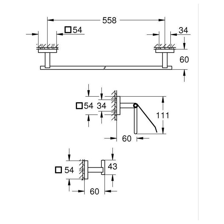 Set d'accessoires 3 en 1 - GROHE - 41124000 - Start Cube - Chromé
